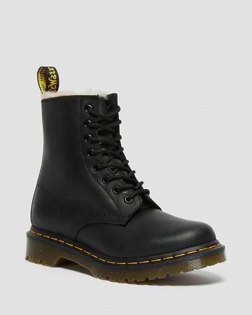 Women's Dr Martens 1460 Faux Fur Lined Lace Up Boots Black | AU 159PJJ